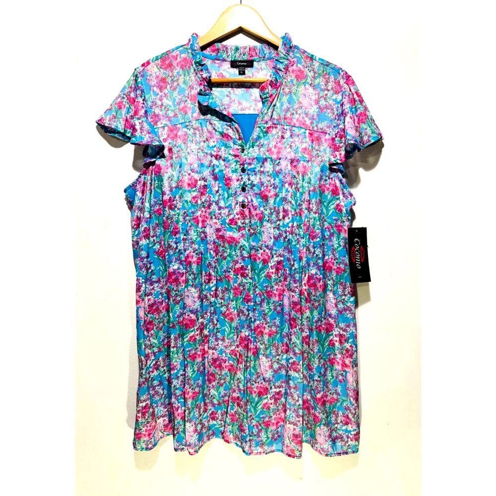 Cocomo tunic dress babydoll flare shier lained spring floral comfy women XL New